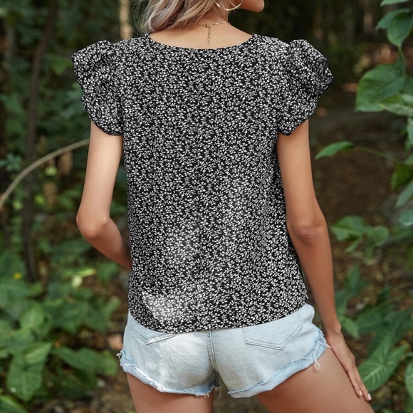 Boho V neck Ruffle Sleeve Floral Print Top Yellow - Picture 16 of 16